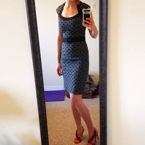 Le Chateau Grey and Black Velvet Polka Dot Dress, SIZE SMALL